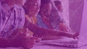 Woman placing hand on laptop trackpad, guiding children tapping and pointing keys for education. Collaboration, mentorship, technology, learning, diversity, interaction, education - Powered by Shutterstock - Get 15% off with code: PIKWIZARD15