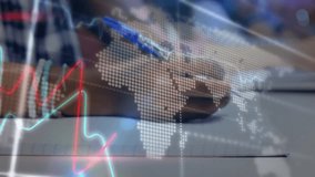 Student hand writing on paper, generating neon line graphs visualizing data trends in classroom. Education, data analysis, analytics, learning, visualization, innovation, technology - Powered by Shutterstock - Get 15% off with code: PIKWIZARD15