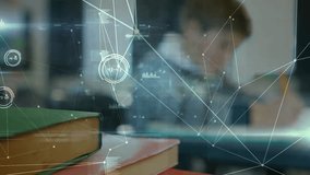 After pencil tapping student writing study notes while animated data lines converging across desk. Education, technology, innovation, learning, classroom, digital, focus - Powered by Shutterstock - Get 15% off with code: PIKWIZARD15