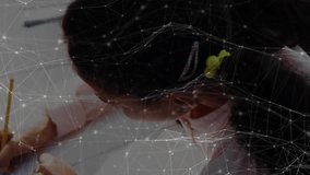 Girl placing yellow pencil and practicing writing in notebook for learning with network overlay. Education, learning, stationery, focused, concentration, study, inspiration - Powered by Shutterstock - Get 15% off with code: PIKWIZARD15