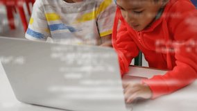 Red-hoodie boy placing hands on laptop while typing code while striped boy pointing in education. Collaboration, teamwork, education, youth, technology, learning, innovation - Powered by Shutterstock - Get 15% off with code: PIKWIZARD15
