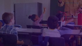 Teacher questioning students raising hands bars rising visualizing classroom engagement. Education, classroom, pedagogy, data visualization, interactive learning, communication, training - Powered by Shutterstock - Get 15% off with code: PIKWIZARD15