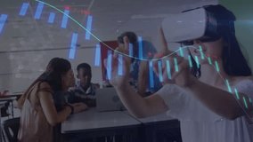 Teenage girl putting on VR headset and interacting with virtual graph for classroom education. Futuristic, collaborative, innovation, digital, educational, immersive, technology - Powered by Shutterstock - Get 15% off with code: PIKWIZARD15