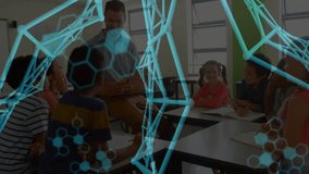 Holographic molecular graphics fading in as teacher rotating anatomical model for science lesson. Education, stem, innovation, classroom, digital, learning, science - Powered by Shutterstock - Get 15% off with code: PIKWIZARD15