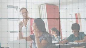 Teenage girl raising hand requesting laptop help from teacher in classroom while classmates writing. Education, learning, mentorship, collaboration, academic, study, technology - Powered by Shutterstock - Get 15% off with code: PIKWIZARD15