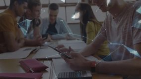 Five students tapping smartphone screen for study collaboration and generating holographic globe. Collaboration, technology, innovation, education, teamwork, futuristic, research - Powered by Shutterstock - Get 15% off with code: PIKWIZARD15