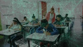 Noticing student pausing writing, teacher guiding text with animated highlight focusing on learning. Classroom, education, mentorship, instruction, academic, literacy, learning - Powered by Shutterstock - Get 15% off with code: PIKWIZARD15