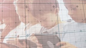 On lifting tablets children tapping screens under static calibration grid overlay for classroom use. Educational, technology, collaboration, learning, digital, innovation, youthful - Powered by Shutterstock - Get 15% off with code: PIKWIZARD15