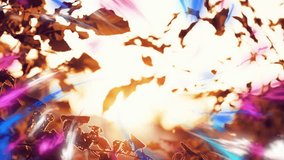 Sun lighting amber leaves causing pink blue white ribbons oscillating inward outward showing glow. Nature, sunlight, illumination, abstract, tranquility, vibrant, atmospheric - Powered by Shutterstock - Get 15% off with code: PIKWIZARD15