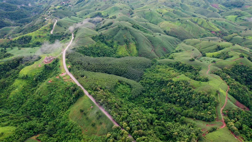 Top view Morning Mist and Viewpoint with Layers of Mountains