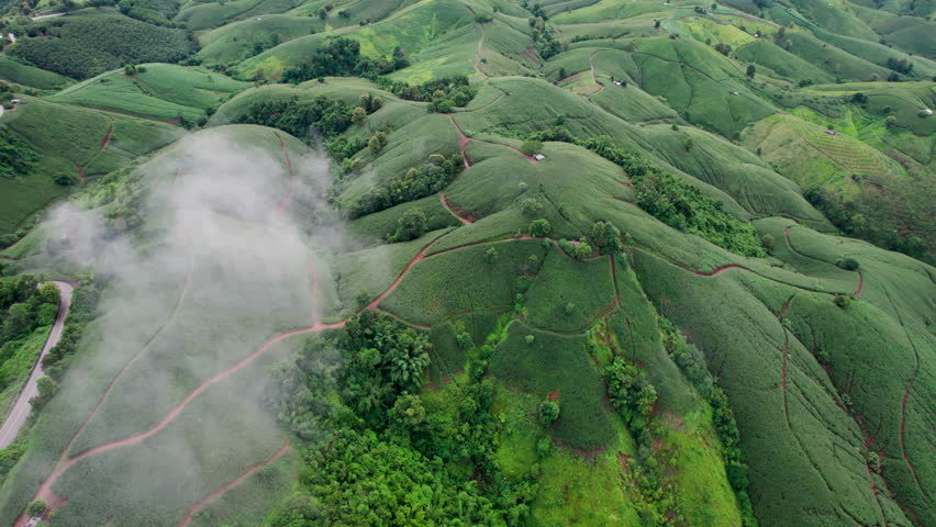 Top view Morning Mist and Viewpoint with Layers of Mountains