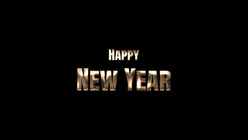 Gold Happy New Year lettering on transparent background, glossy metallic holiday greeting with elegant minimal style. 4K video
