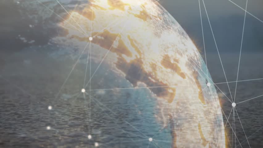 Horizon-triggered digital globe rising, nodes linking and data updating showing network connections. Futuristic, technology, connectivity, data visualization, digital, innovation, global - Powered by Shutterstock - Get 15% off with code: PIKWIZARD15