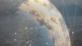 Horizon-triggered digital globe rising, nodes linking and data updating showing network connections. Futuristic, technology, connectivity, data visualization, digital, innovation, global - Powered by Shutterstock - Get 15% off with code: PIKWIZARD15