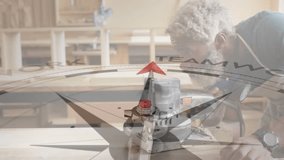 Compass spinning with TEAMWORK arc guiding craftsman lifting router adjusting dial for precise cut. Craftsmanship, woodworking, precision, durability, industrial, construction, guidance - Powered by Shutterstock - Get 15% off with code: PIKWIZARD15