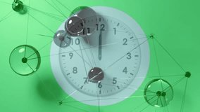 Clock appearing initiating rod network rotating around face and hands advancing showing time flow. Abstract, futuristic, geometric, reflective, dynamic, minimalistic, technology - Powered by Shutterstock - Get 15% off with code: PIKWIZARD15