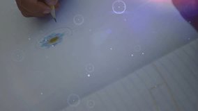 Right hand bringing pencil, sketching arc around flower for futuristic look while overlays rising. Artistic, creativity, digital, design, illustrative, minimalism, innovation - Powered by Shutterstock - Get 15% off with code: PIKWIZARD15