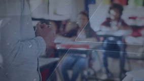 Teacher gesturing with holographic interface as student raising hand for participation in classroom. Interactive, education, digital, innovation, learning, classroom, futuristic - Powered by Shutterstock - Get 15% off with code: PIKWIZARD15