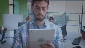 Man supervising computer lab scrolling tablet, monitoring charts and responding to student click. Education, technology, mentorship, digital, learning, innovation, classroom - Powered by Shutterstock - Get 15% off with code: PIKWIZARD15