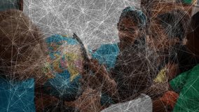 Boy in green t-shirt rotating globe to start geography activity while classmates tracing continents. Education, exploration, learning, diversity, teamwork, curiosity, classroom - Powered by Shutterstock - Get 15% off with code: PIKWIZARD15