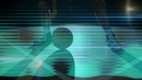 Player bouncing basketball shifting weight into crossover dribble improving handling on court. Athlete, sports, training, motion, agility, competition, fitness - Powered by Shutterstock - Get 15% off with code: PIKWIZARD15