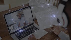 Student opening education laptop call and showing diagram as teacher gesturing with pulsing overlay. Remote learning, online education, digital communication, e-learning, virtual interaction, home - Powered by Shutterstock - Get 15% off with code: PIKWIZARD15