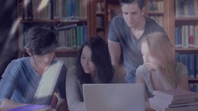 Study group flipping textbook and typing on laptop as upward graph appearing guiding data analysis. Collaboration, dataanalysis, learning, education, teamwork, innovation, technology - Powered by Shutterstock - Get 15% off with code: PIKWIZARD15
