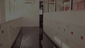 Network overlay appearing, student walking corridor, opening locker to retrieve education materials. Technology, security, educational, digital, innovation, modern, communication - Powered by Shutterstock - Get 15% off with code: PIKWIZARD15