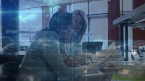 Women opening reference book and accessing laptop while digital overlay guiding tech research. Collaboration, teamwork, innovation, modern, professional, digital, learning - Powered by Shutterstock - Get 15% off with code: PIKWIZARD15