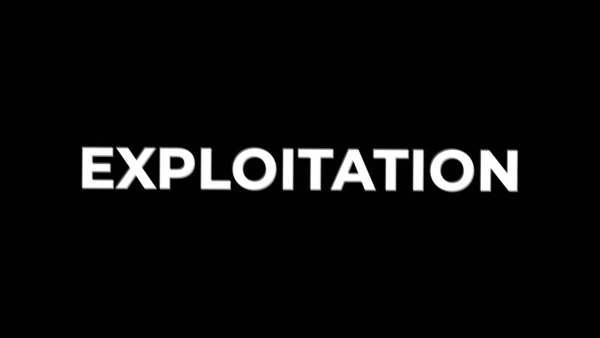 Exploitation shake text animation in 4K with transparent background. Vibrating shaking typography effect for psychology, health, stress, mental health, harmful habits, social awareness video projects.