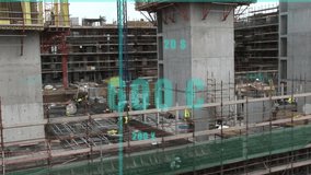 Upon interface fading in, digital bars and lines growing on floor slab, visualizing progress data. Construction, data, analytics, progress, engineering, industry, technology - Powered by Shutterstock - Get 15% off with code: PIKWIZARD15