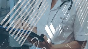 Clinician tapping tablet updating bar charts, taking notes as pie charts and world map emerging. Medical, analytics, technology, healthcare, data, precision, scientific - Powered by Shutterstock - Get 15% off with code: PIKWIZARD15