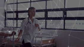 Two medical staff stepping onto treadmills and jogging with overlay visualizing data for training. Medical personnel, clinical training, healthcare technology, fitness, teamwork, innovation, modern - Powered by Shutterstock - Get 15% off with code: PIKWIZARD15