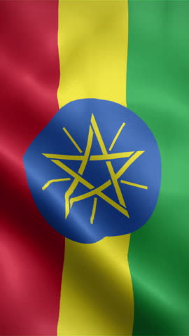 Ethiopia flag waving animation, vertical flag, seamless loop animated, official colors (portrait).