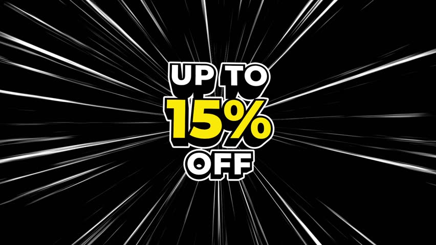 3D text 'Up to 154 Off' with fast speed lines in 4K. Ideal for Black Friday, sales, shopping promotions, holiday deals, discount marketing.