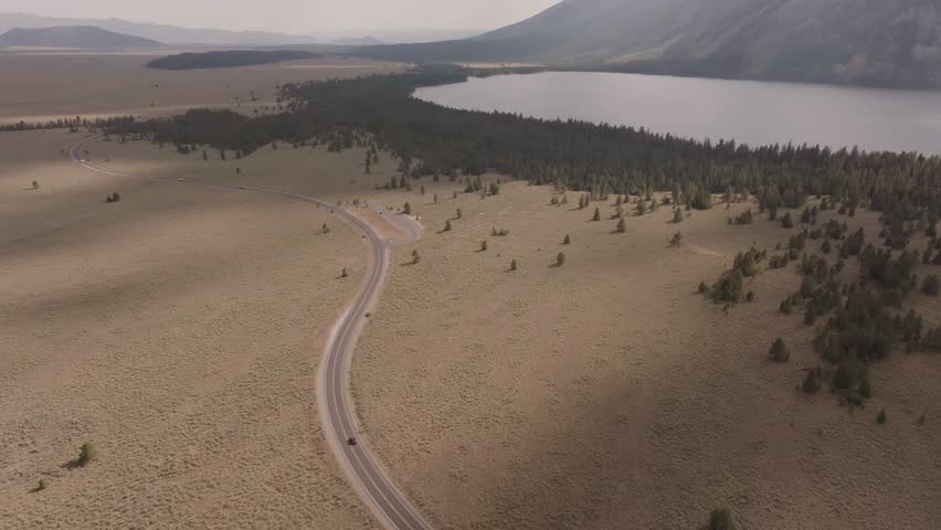 Drone shot of the Tetons at sunset