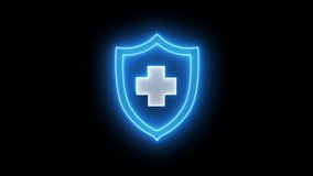 An animated neon shield with a medical cross icon. Represents health protection, medical safety, cyber security, insurance, and digital healthcare concepts. - Powered by Shutterstock - Get 15% off with code: PIKWIZARD15
