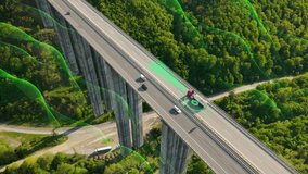 Self-Driving Autonomous Electric Truck with Trailer on Viaduct Road Future of Logistics, AI Technology, and Sustainable Smart Transport - Powered by Shutterstock - Get 15% off with code: PIKWIZARD15