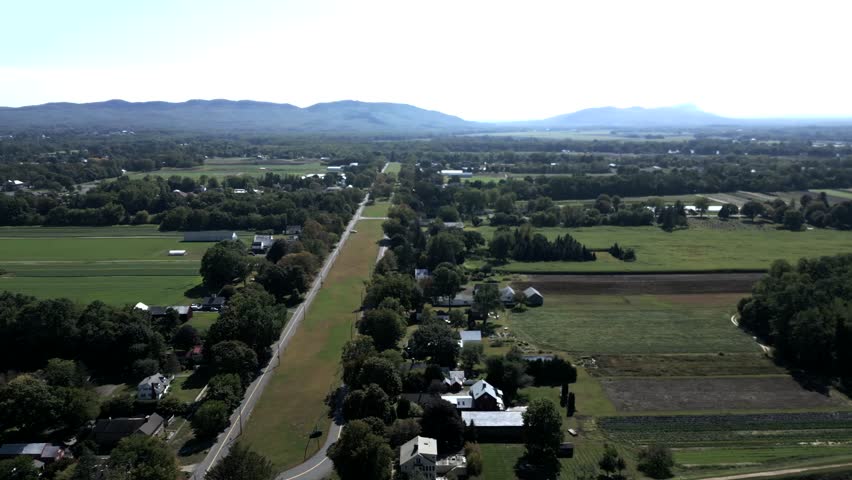 Aerial view of Connecticut River valley in Hadley, serene and expansive landscape