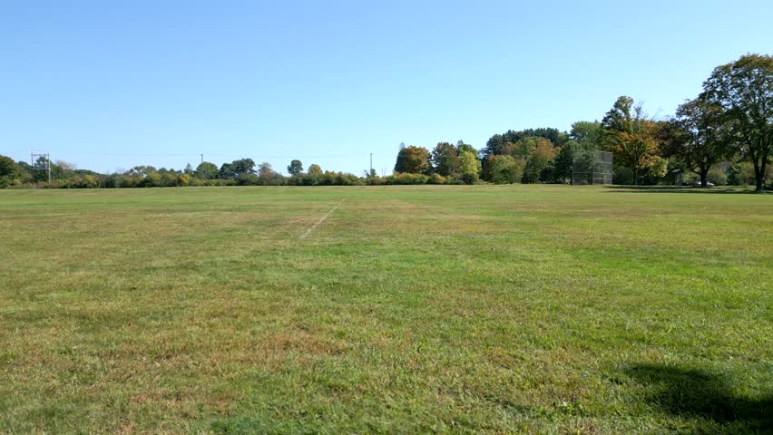 Sunny day at Groff Park, Amherst, open field view with trees
