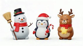 Cute Christmas Animation with penguin turning into Santa, Snowman and Reindeer Holding Gifts in Festive Holiday Scene - Powered by Shutterstock - Get 15% off with code: PIKWIZARD15