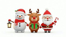 Cute Christmas Animation with Santa, Snowman and Reindeer Holding Gifts in Festive Holiday Scene - Powered by Shutterstock - Get 15% off with code: PIKWIZARD15