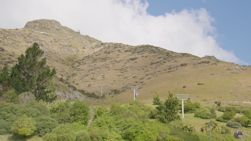 A low, wide angle shot on the Gondola ascending Mount Cavendish in Christchurch, New Zealand