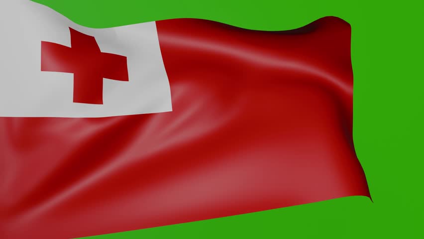 Tonga national pride. Kingdom of Tonga flag waving on green screen.