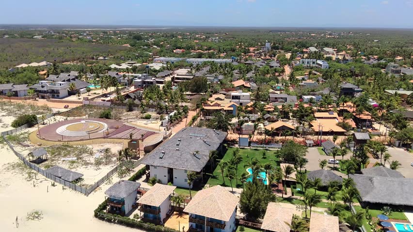Aerial shot of Barra grande village, perfetc spot to practice kitesurf at piaui state, Brazil.