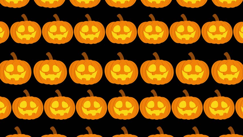Halloween pumpkin pattern on black motion grahpic video 4k.