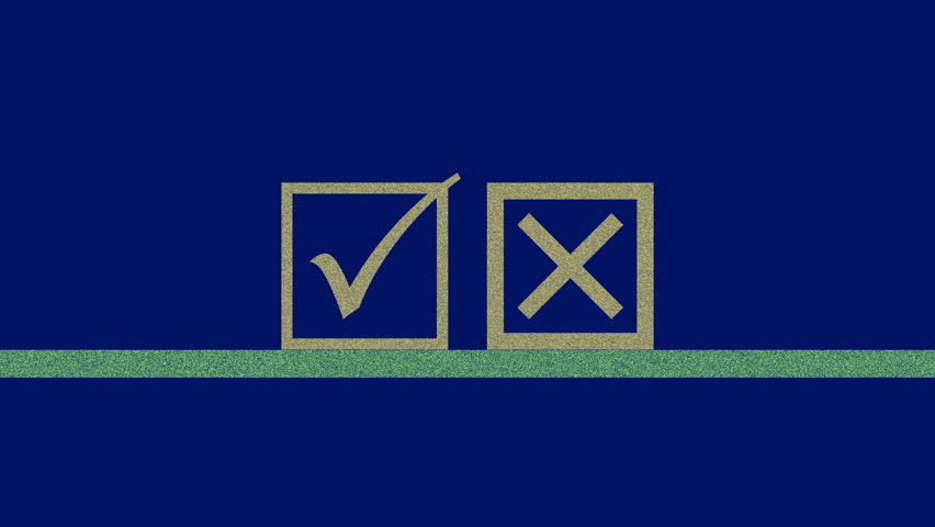 Glowing neon check mark and cross mark signs icon saber animation on blue background.