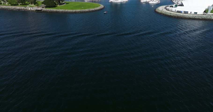 San Diego Waterfront And Downtown Area In San Diego Bay In California, United States. Aerial Tilt-up Shot