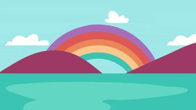 Beautiful illustration of a rainbow with fluffy clouds and flowing water, creating a vibrant and uplifting natural scene. This design is ideal for children’s projects, educational materials, nature-th - Powered by Shutterstock - Get 15% off with code: PIKWIZARD15