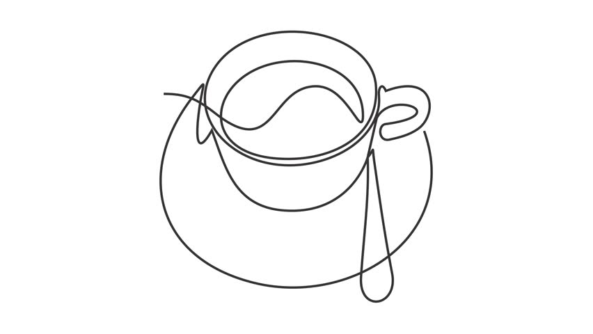 Animated self drawing of continuous line draw. cup of hot coffee or tea. Full length one line animation. 4K 
